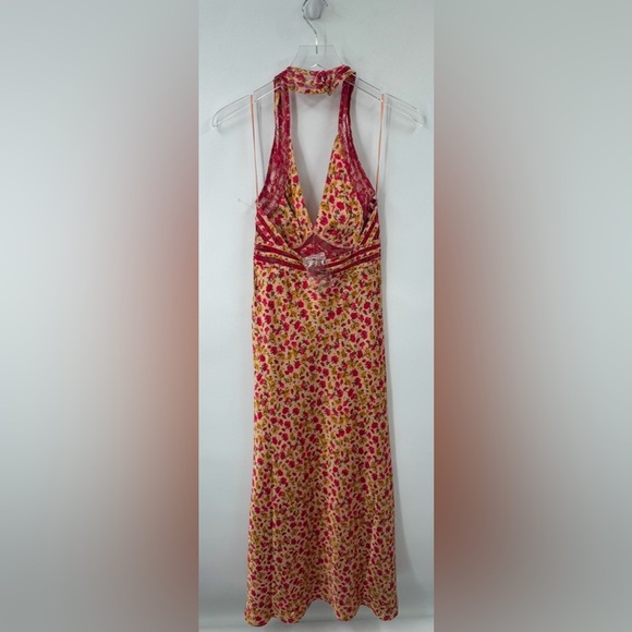 Topshop satin slip dress with lace insert in orange print B1411 - Picture 6 of 7